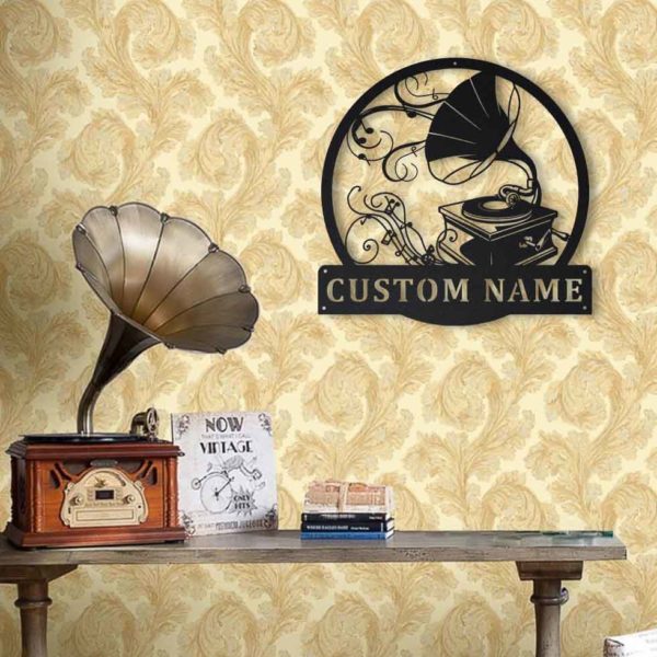 Vintage Record Players Gramophone Personalized Metal Wall Decor